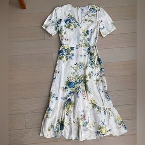 Warehouse Floral Wrap Linen Midi Dress | US Size 4